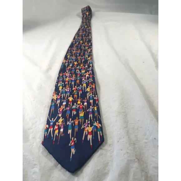 Marathon Runners by Alynn Neckwear Silk Navy Blue Necktie - Picture 5 of 6